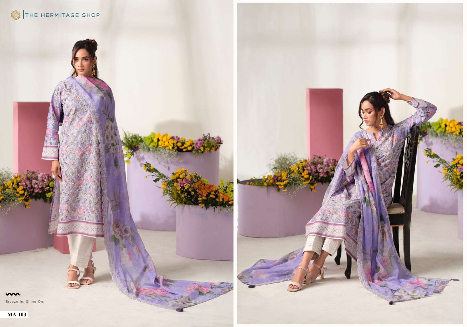 THE HERMITAGE SHOP MAL MAL FIZA LAWN COTTON DELICATE THREE PIECE KURTA SETS CLOTHING HOUSE